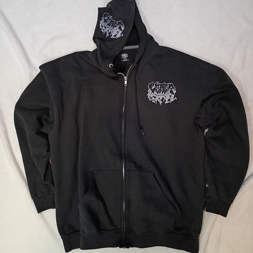 Black Zip-Up Graphic Hoodie Streetwear Athletic Works Size XL